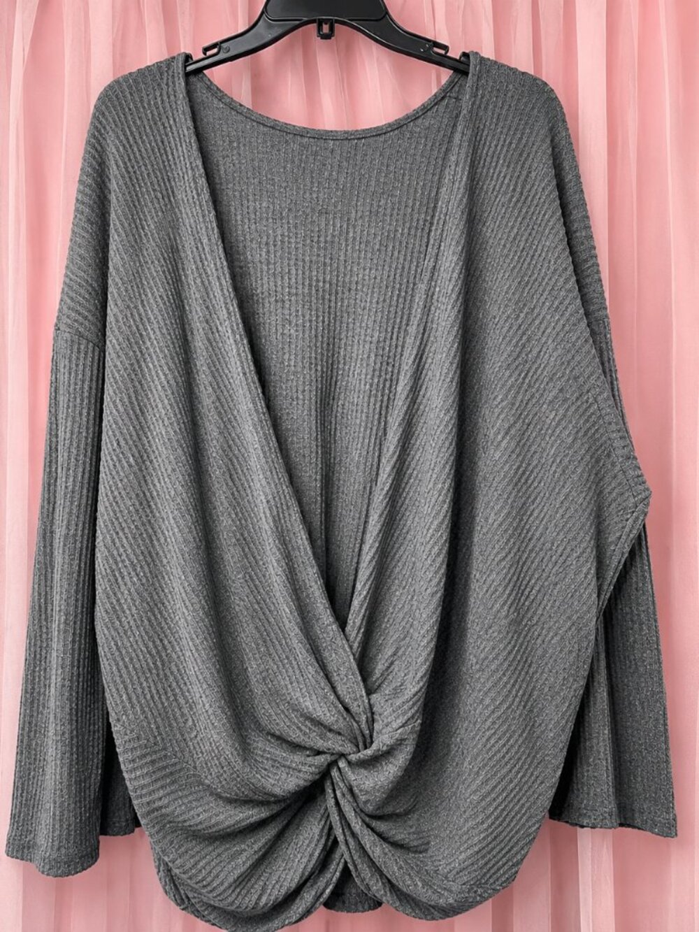 Piphany Gray Waffle Knit Twist Front Pullover Sweater 3X
